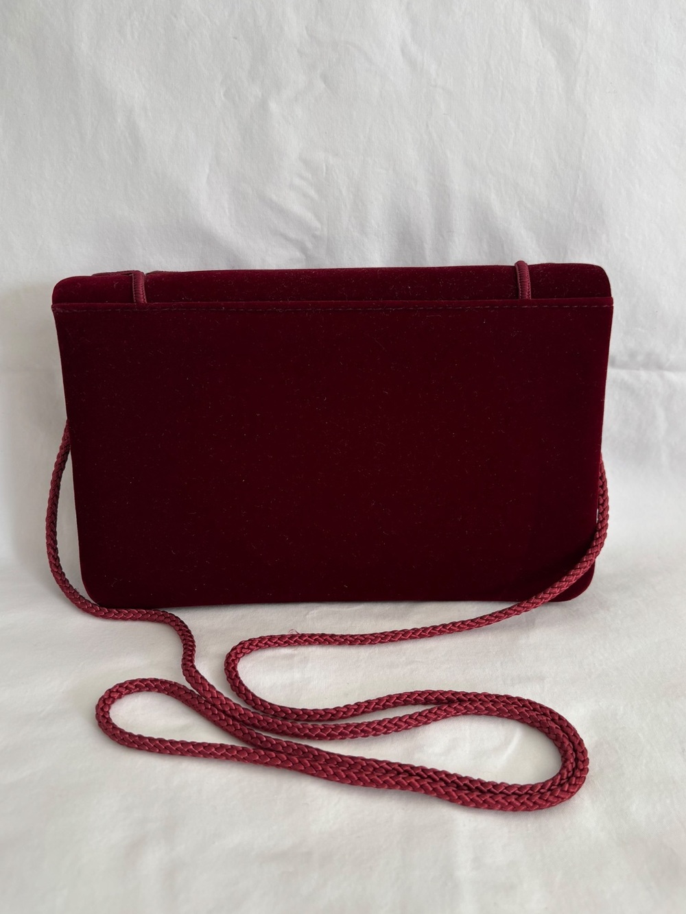 Burgundy Velvet Evening Bag Soutache Embroidered Crossbody Clutch Purse Mirror - Picture 3 of 5